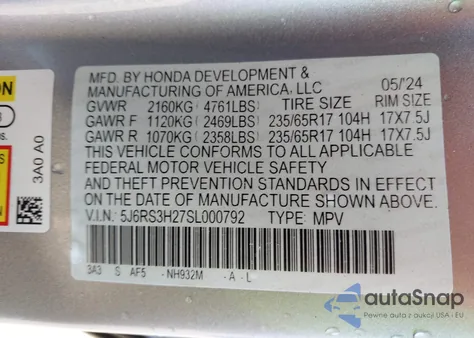 2025 Honda Cr-V Lx 2Wd из США, поврежденный, VIN 5J6RS3H27SL000792